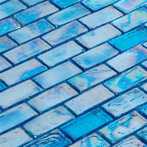 Iridescent Pool Glass Tile Pale Blue 1x2 Mineral Tiles