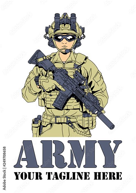 Army Soldier In Military Uniform Color Drawing Illustration Logo