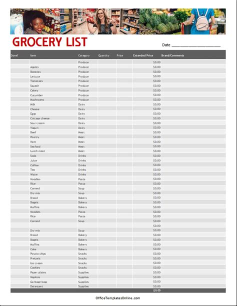Grocery List Template Excel Sample Excel Templates Vrogue