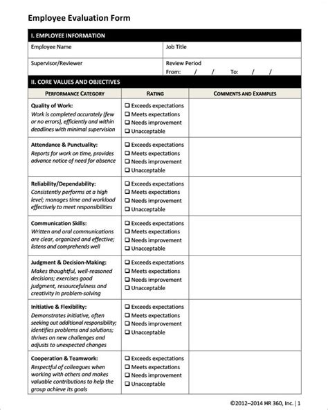 hr evaluation forms hr templates  premium