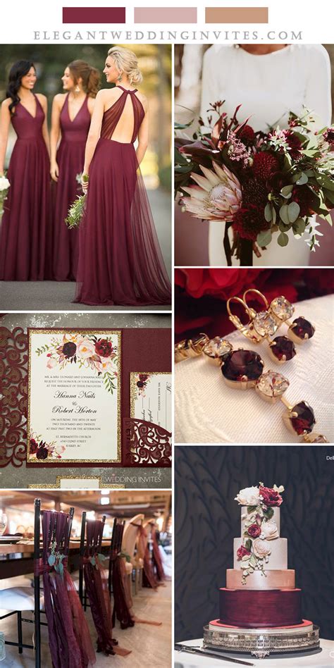 Burgundy Blush Floral And Rose Gold Popular Wedding Colors