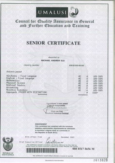 Senior Certificate Ma Els