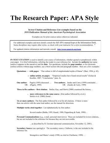 Use sets of double quotation marks around short. APA Research Style Crib Sheet - College of Wooster