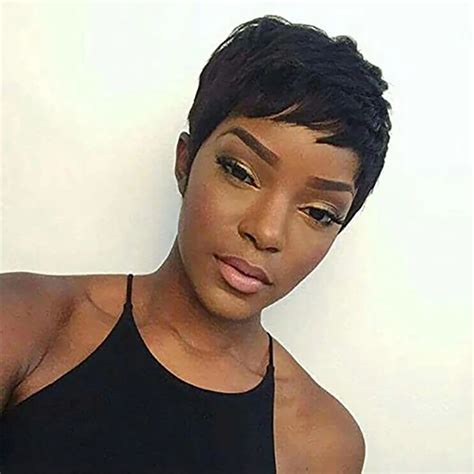 Pixie Cut Wig Layered Extra Short Straight Wigs For Black Women Black Color With Bangs Fashion
