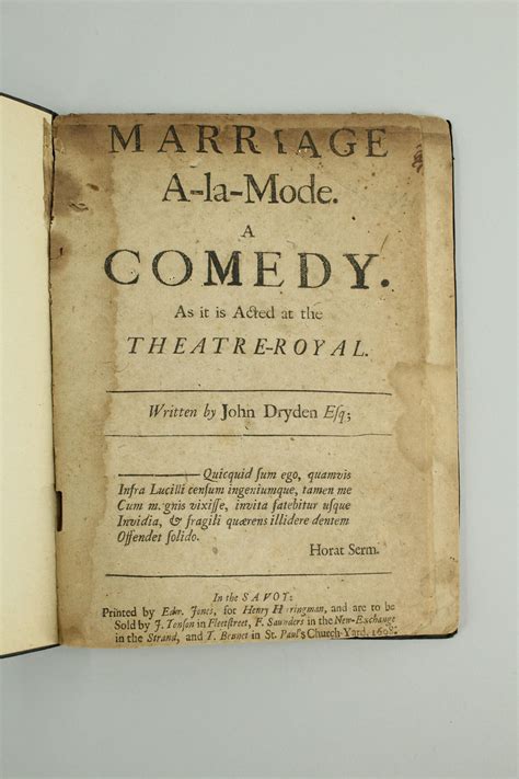 Lot Marriage A La Mode John Dryden 1698