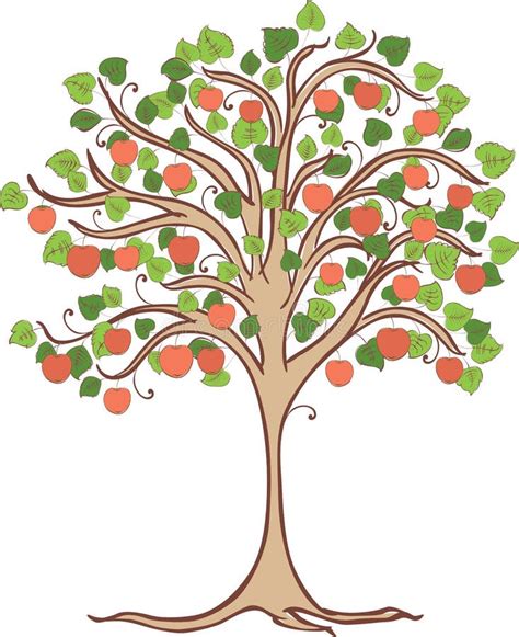 Tree With Ripe Apples Harvest Season Theme Illustration Fruitfulness
