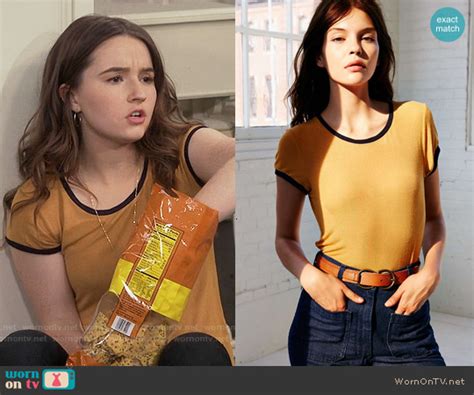 Wornontv Eves Yellow Ringer Tee On Last Man Standing Kaitlyn Dever Clothes And Wardrobe