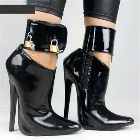 Sexy Fetish Sm Shoes Bdsm Ankle Strap Double Locking Ankle Boots 18cm