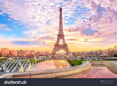 Eiffel Tower Sunset Paris France Romantic Stock Photo 1391056664