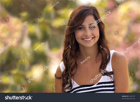 Pretty Teenage Girls Beautiful Smile Poses Stock Photo