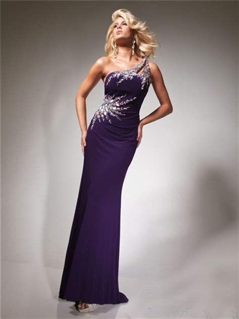 Designer Sheath One Shoulder Purple Chiffon Prom Dress With Beading