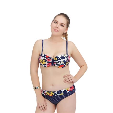 2017 new floral print bikini set plus size l 4xl swimwear push up padded cups sexy swimsuit high