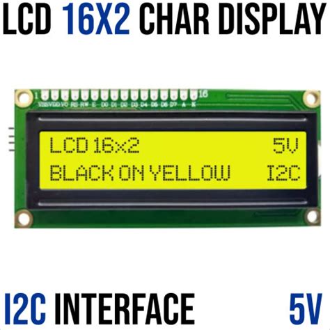 Lcd 16x2 Black On Yellow I2c Micro Robotics