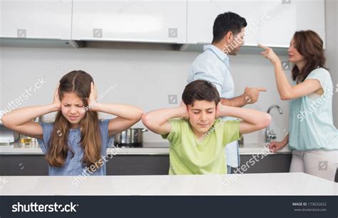 Sad Young Kids While Parents Quarreling Stock Photo 173632652