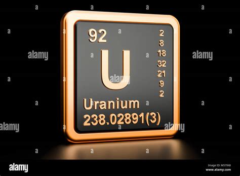 Uranio Elemento Químico 3d Rendering Aislado Sobre Fondo Negro