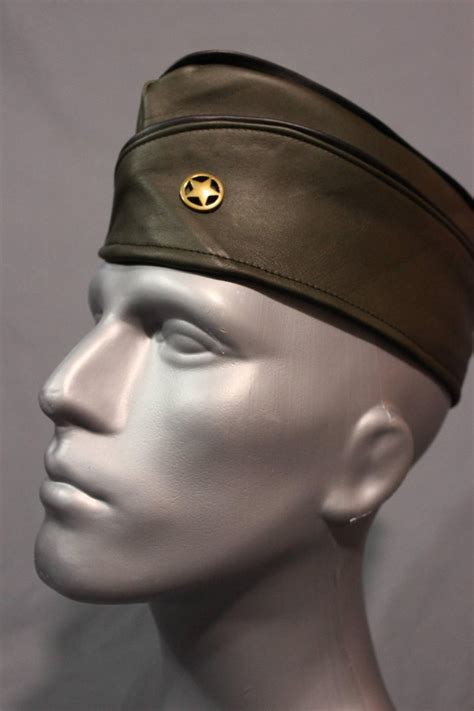 Military Olive Green Leather Garrison Cap With Brass Star Etsy