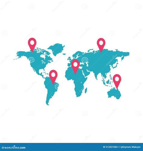 Map With Map Pointers Vector Illustration On White Background Stock