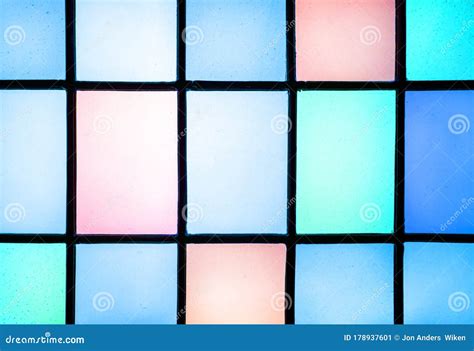 Detail Of Rectangular Shaped Blue Colored Light Panes From Stained Glass Window Stock Image