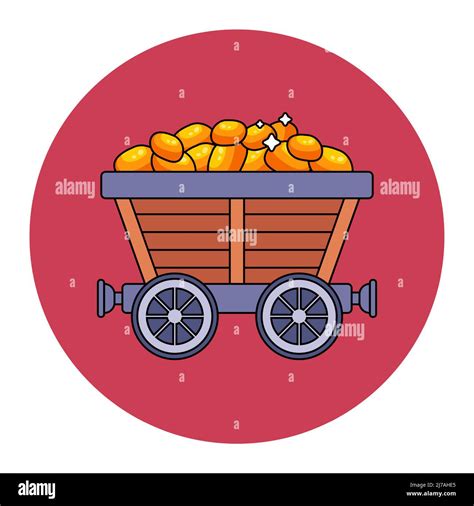 Wooden Trolley With A Pile Of Gold Work In The Mine Flat Vector