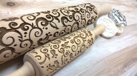Wooden Rolling Pin Tracery Flower Design Laser Cut