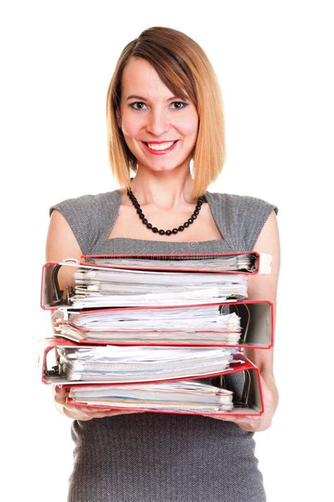 Woman Work Overworked Businesswoman Plenty Of Documents Isolated Stock