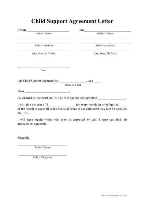 Templae for letter without predjiced. Child Support Agreement Letter Template Download Printable ...