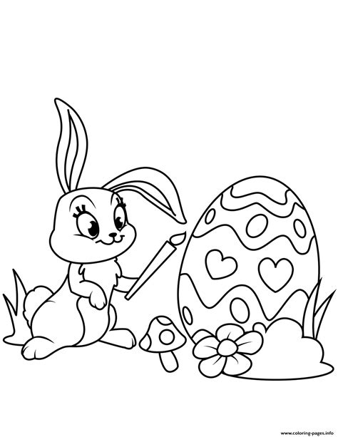 Cute Easter Bunny Painting Egg Coloring Page Printable Printable Pictures
