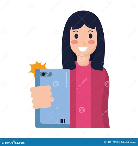 Woman Taking Selfie Stock Vector Illustration Of Adult