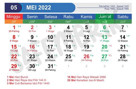 Template Kalender Lengkap Jawa Hijriyah Dan Masehi 2022 Mentahan