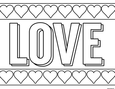 Coloriage Love Amour Avec Pleins De Coeurs Dessin St Valentin à Imprimer
