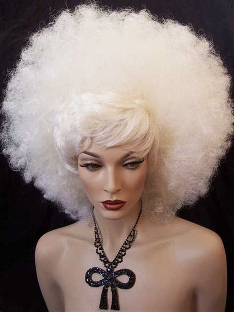 Short And Full Platinum Blonde Drag Queen Wig Big Curly Hair Curly