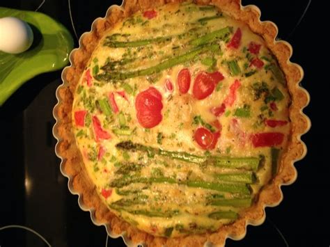 Savory Quiche With Heirloom Tomatoes And Asparagus Filled With Aged