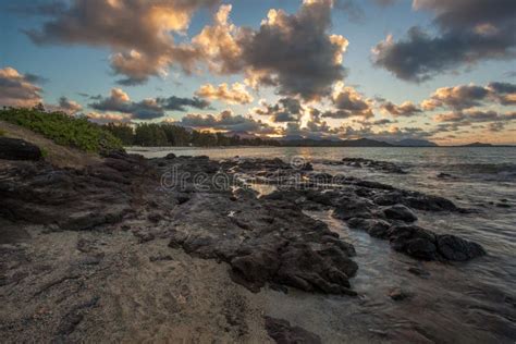 Kailua Beach Sunset Oahu Hawaii Stock Photo Image Of Molokini Lava