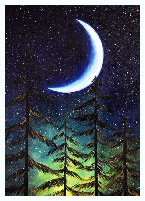 Crescent Moon Painting Art Print Abstract Moon Nursery Poster Printable