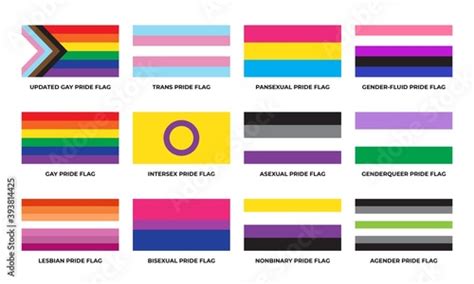 lgbtq sexual identity pride flags collection flag of gay transgender bisexual lesbian etc