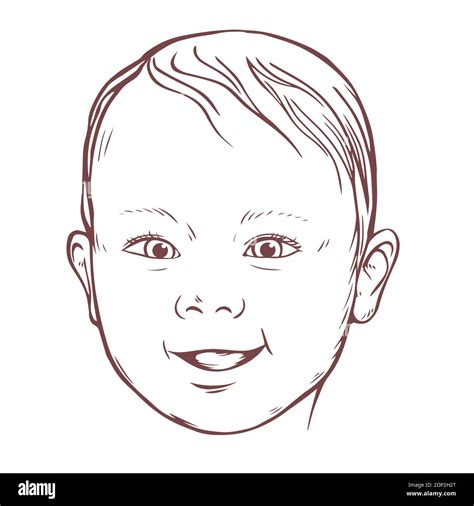 Cute Smiling Baby Happy Face Of A Child Vector Sketch Illustration On