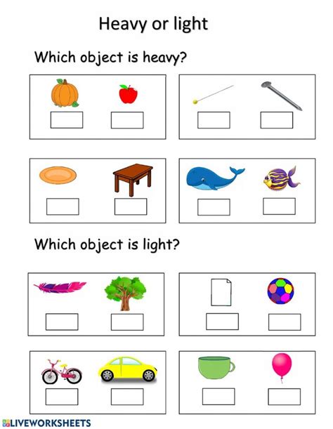 Heavy Or Light Online Worksheet For Grade 1 You Can Do The Exercises