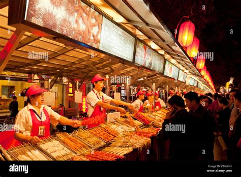Wangfujing Night Market Beijing Peoples Republic Of China Asia Stock