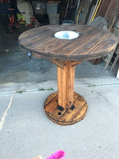 High Top Table Made From A Spool And Dunnage Wooden Spool Tables Cable
