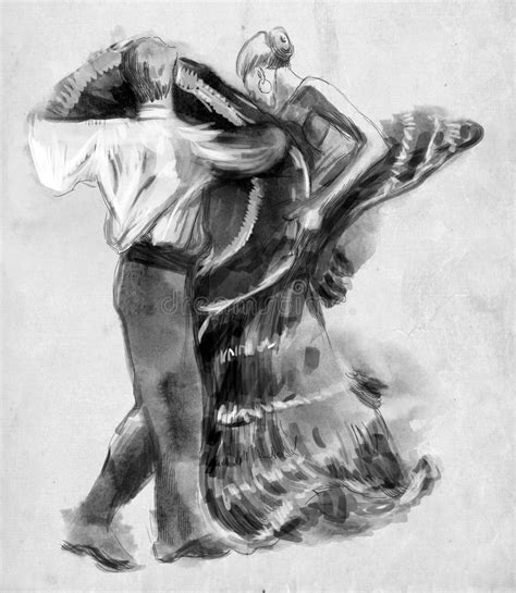 Spanish Dancers An Hand Drawn Illustration Freehand Sketching Stock