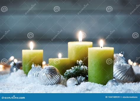 Decorative Burning Christmas Candles Stock Image Image Of Decorations
