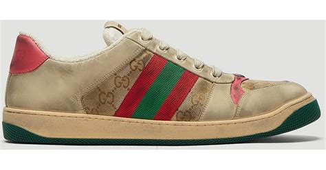 Gucci Leather Dirty Screener Gg Sneakers In White For Men Lyst