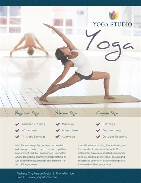 free yoga class template printable templates