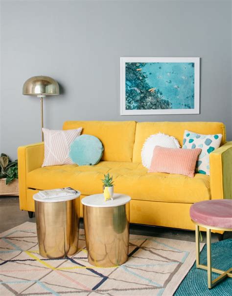 Two Ways To Style A Mustard Couch Oh Joy Apartment Decor Small