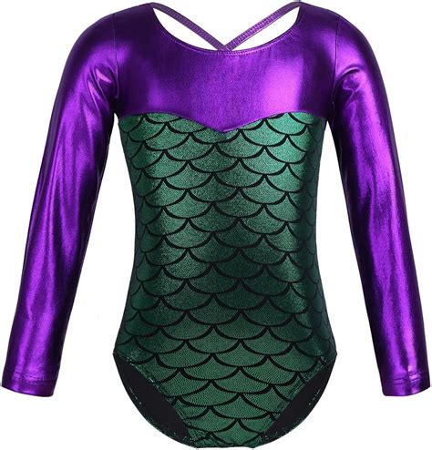 Scales Fish Mermaid Leotard Gymnastics Metallic Sleeve Long Basic Team