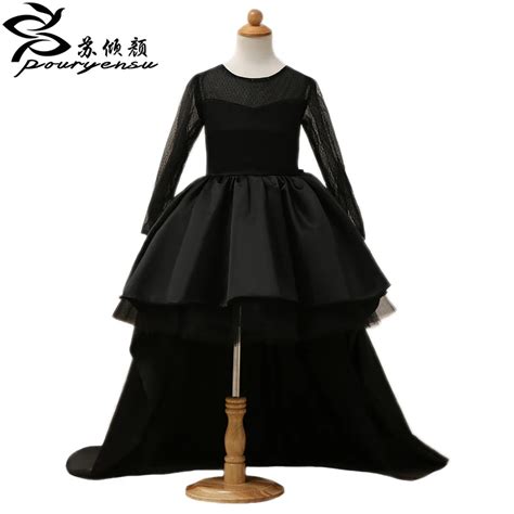 Buy 2016 Black Flower Girl Dresses High Low Scoop Long