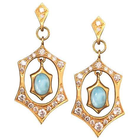 Diamond Larimar Gold Earrings By Lauren Harper For Sale At 1stdibs