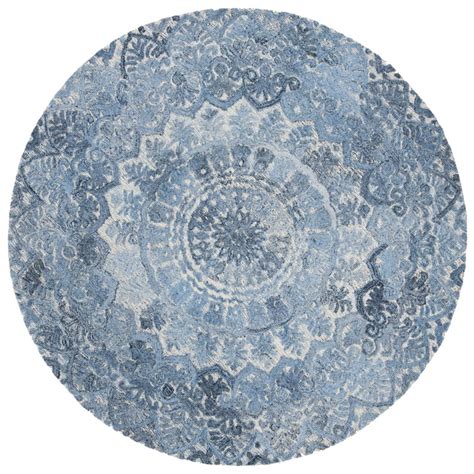 Safavieh Marquee 6 Round Hand Tufted Wool Rug In Blue And Ivory