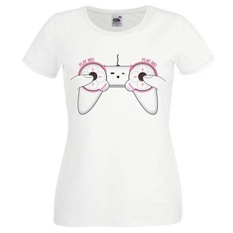 Ladies White Play Me Games Controller Funny Female Gamer T Shirt Ebay