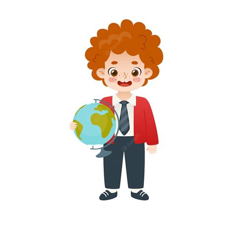Premium Vector Cute School Boy In Uniform Standing With Globe